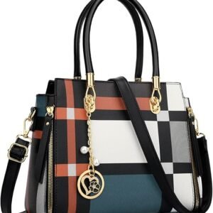 KKXIU Stylish Women Satchel Purses and Handbags Vegan Leather Top Handle Shoulder Crossbody Bag(Black Pattern)