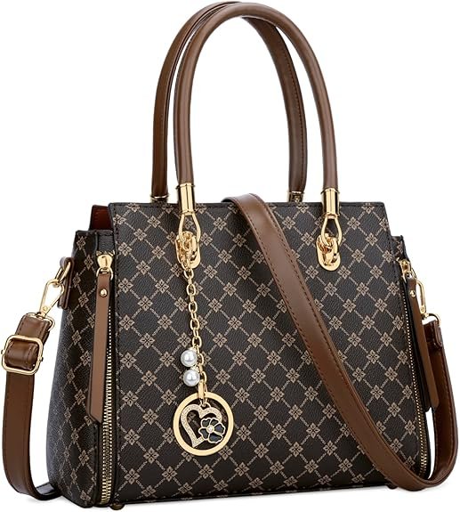 KKXIU Stylish Women Satchel Purses and Handbags Vegan Leather Top Handle Shoulder Crossbody Bag(Brown Flower)