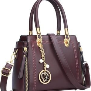 KKXIU Stylish Women Satchel Purses and Handbags Vegan Leather Top Handle Shoulder Crossbody Bag(Burgundy)