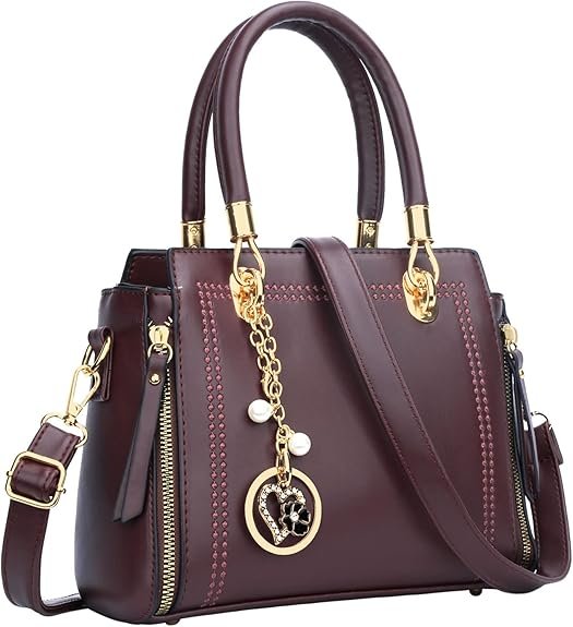KKXIU Stylish Women Satchel Purses and Handbags Vegan Leather Top Handle Shoulder Crossbody Bag(Burgundy)