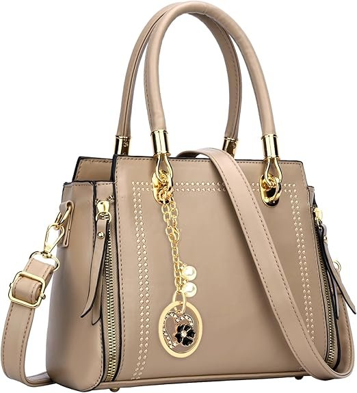 KKXIU Stylish Women Satchel Purses and Handbags Vegan Leather Top Handle Shoulder Crossbody Bag(Khaki)