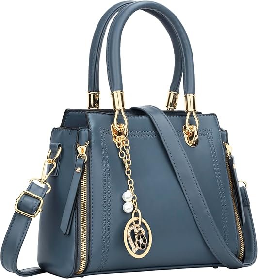 KKXIU Stylish Women Satchel Purses and Handbags Vegan Leather Top Handle Shoulder Crossbody Bag(Navy Blue)