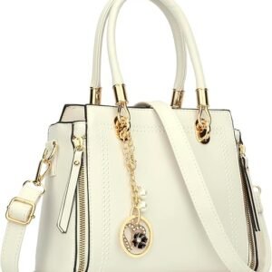 KKXIU Stylish Women Satchel Purses and Handbags Vegan Leather Top Handle Shoulder Crossbody Bag(Paper White)