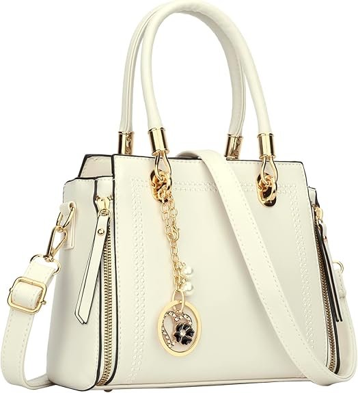 KKXIU Stylish Women Satchel Purses and Handbags Vegan Leather Top Handle Shoulder Crossbody Bag(Paper White)