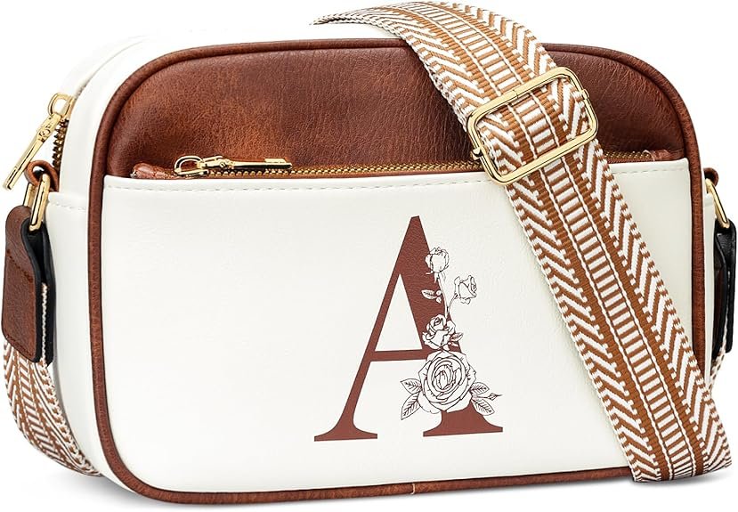 Birthday Gifts for Women Wife Friends Personalized Crossbody Bag Small Purse with Initial Letter Shoulder Handbags(Whitea)
