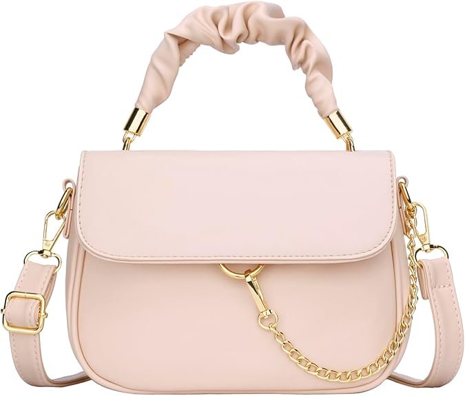 KKXIU Ruched Crossbody Bags for Women and Teenagers Trendy Vegan Leather Top Handle Shoulder Purses