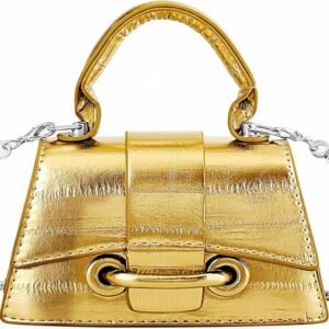 Micro Mini Crossbody Handbag Women's Purse Clutch Cute Mini Trendy Bag Top Handle PU Leather Shoulder Bag（Gold）