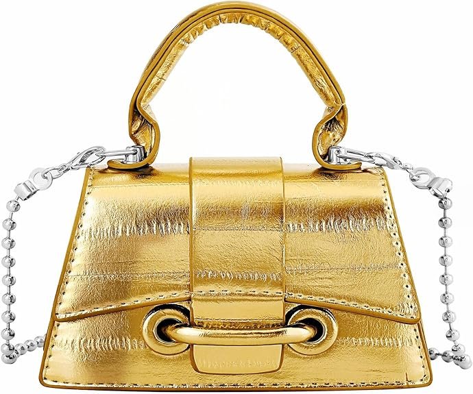 Micro Mini Crossbody Handbag Women's Purse Clutch Cute Mini Trendy Bag Top Handle PU Leather Shoulder Bag(Gold)