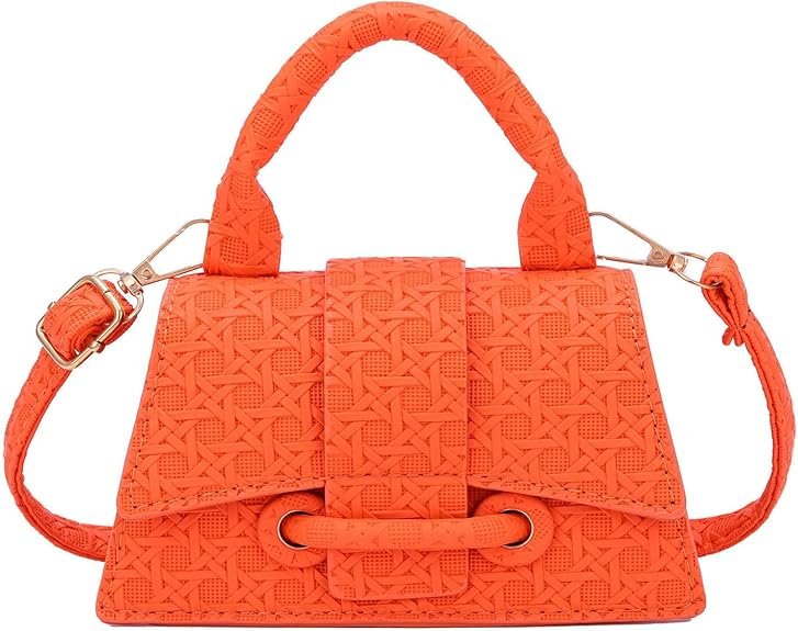 Micro Mini Crossbody Handbag Women's Purse Clutch Cute Mini Trendy Bag Top Handle PU Leather Shoulder Bag(Orange)