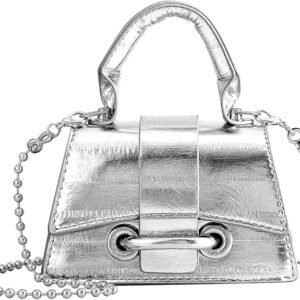 Micro Mini Crossbody Handbag Women's Purse Clutch Cute Mini Trendy Bag Top Handle PU Leather Shoulder Bag（Silver）