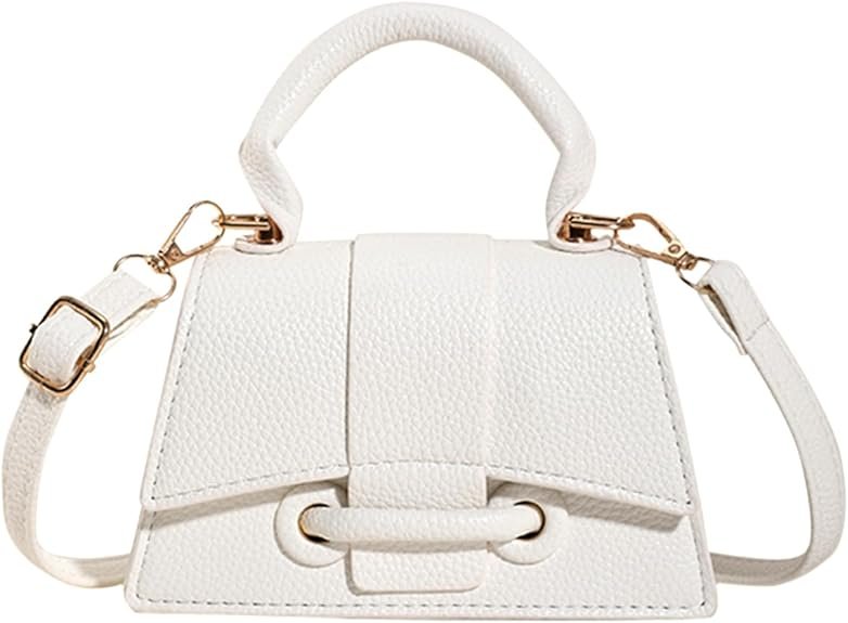 Micro Mini Crossbody Handbag Women's Purse Clutch Cute Mini Trendy Bag Top Handle PU Leather Shoulder Bag(White)