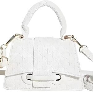 Micro Mini Crossbody Handbag Women's Purse Clutch Cute Mini Trendy Bag Top Handle PU Leather Shoulder Bag（White #1）