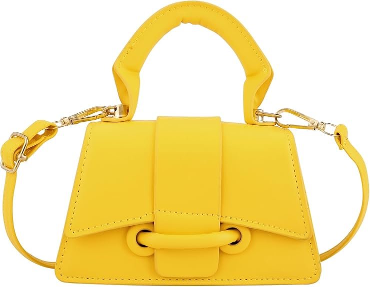 Micro Mini Crossbody Handbag Women's Purse Clutch Cute Mini Trendy Bag Top Handle PU Leather Shoulder Bag(Yellow)