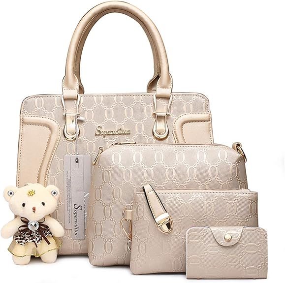 Women's Fashion Handbags Tote Bags Shoulder Bag Top Handle Satchel Purse Set 4pcs(B-gold)