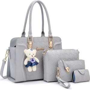 Women's Fashion Handbags Tote Bags Shoulder Bag Top Handle Satchel Purse Set 4pcs（B-grey）