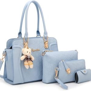 Women's Fashion Handbags Tote Bags Shoulder Bag Top Handle Satchel Purse Set 4pcs（B-lightblue）