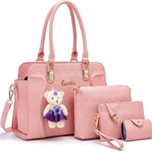 Women's Fashion Handbags Tote Bags Shoulder Bag Top Handle Satchel Purse Set 4pcs（B-pink）