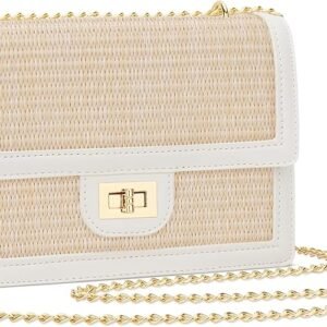 KKXIU Women Straw Crossbody Bag Summer Shoulder Bag Beach Handbag Vegan Leather Purse(Beige)