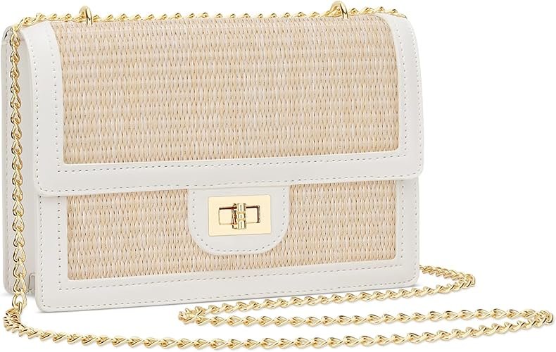 KKXIU Women Straw Crossbody Bag Summer Shoulder Bag Beach Handbag Vegan Leather Purse(Beige)