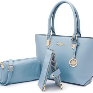 Women Handbags Wallet Tote Bag Shoulder Bag Top Handle Satchel 3pcs Purse Set（Blue）
