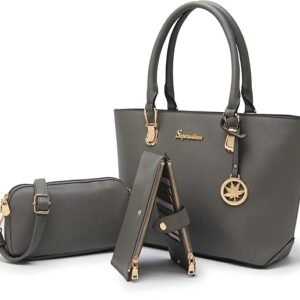 Women Handbags Wallet Tote Bag Shoulder Bag Top Handle Satchel 3pcs Purse Set（Darkgrey）