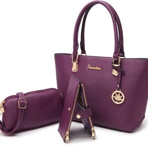 Women Handbags Wallet Tote Bag Shoulder Bag Top Handle Satchel 3pcs Purse Set（Purple）