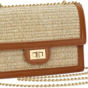 KKXIU Women Straw Crossbody Bag Summer Shoulder Bag Beach Handbag Vegan Leather Purse(Brown)