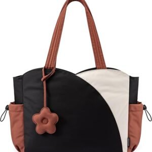 Tote Bag for Women, Puffer Work Bags with Zipper for Daily Travel College, Teacher Nurse Handbags with Laptop Sleeve（Beige-black-brown）