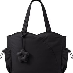 Tote Bag for Women, Puffer Work Bags with Zipper for Daily Travel College, Teacher Nurse Handbags with Laptop Sleeve(Black)