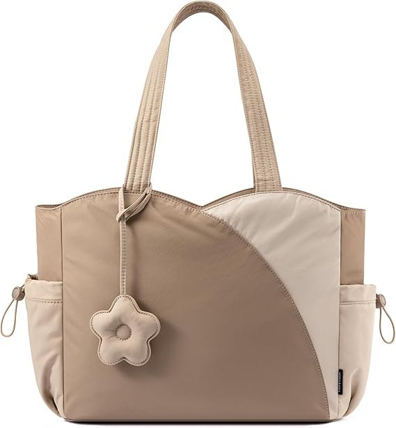 Tote Bag for Women, Puffer Work Bags with Zipper for Daily Travel College, Teacher Nurse Handbags with Laptop Sleeve(Khaki-beige)