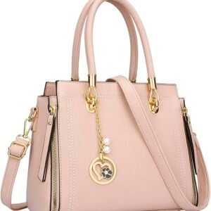 KKXIU Stylish Women Satchel Purses and Handbags Vegan Leather Top Handle Shoulder Crossbody Bag（A-pink）