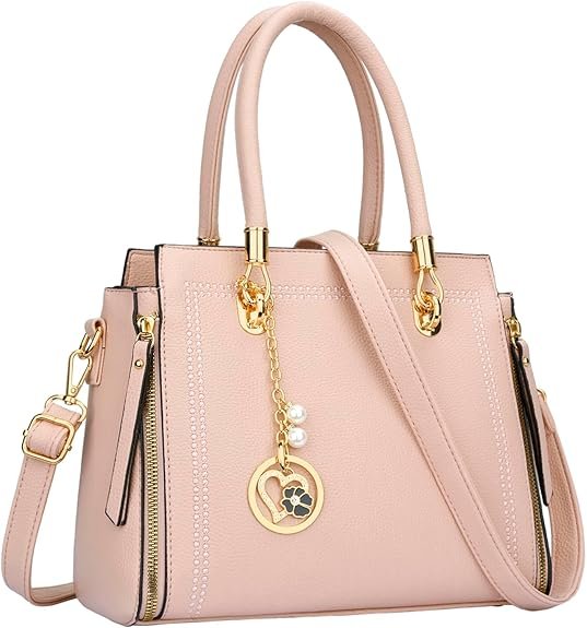 KKXIU Stylish Women Satchel Purses and Handbags Vegan Leather Top Handle Shoulder Crossbody Bag(A-pink)