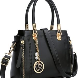 KKXIU Stylish Women Satchel Purses and Handbags Vegan Leather Top Handle Shoulder Crossbody Bag(Black)