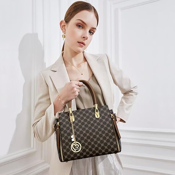 KKXIU Stylish Women Satchel Purses and Handbags Vegan Leather Top Handle Shoulder Crossbody Bag(Brown Flower) - Image 2