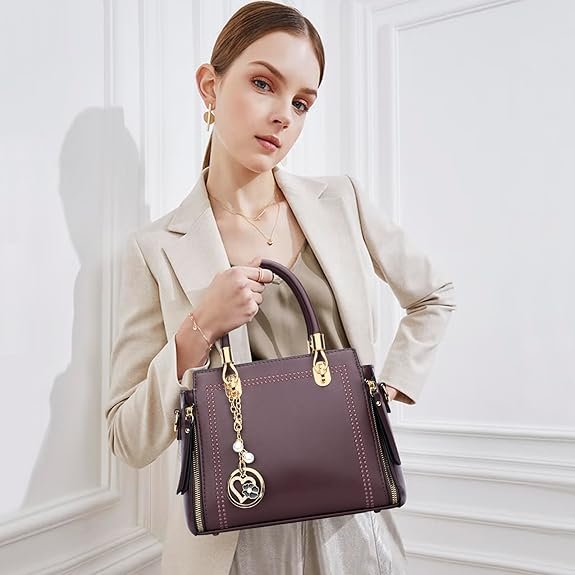 KKXIU Stylish Women Satchel Purses and Handbags Vegan Leather Top Handle Shoulder Crossbody Bag(Burgundy) - Image 2