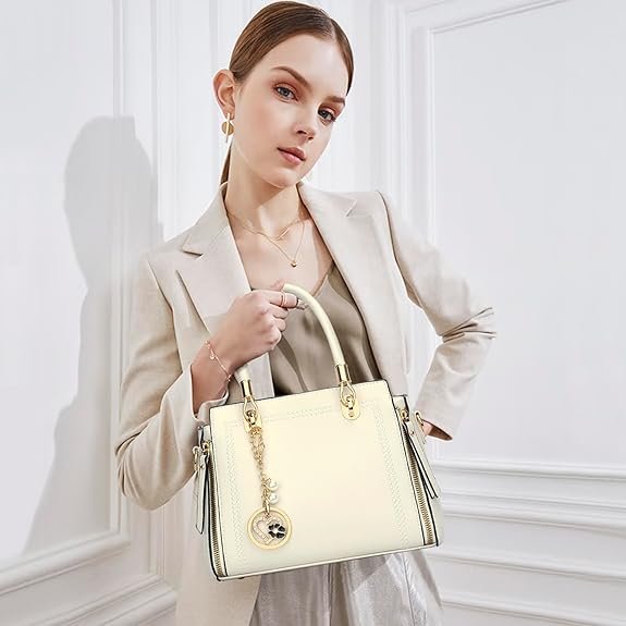 KKXIU Stylish Women Satchel Purses and Handbags Vegan Leather Top Handle Shoulder Crossbody Bag(Paper White) - Image 2