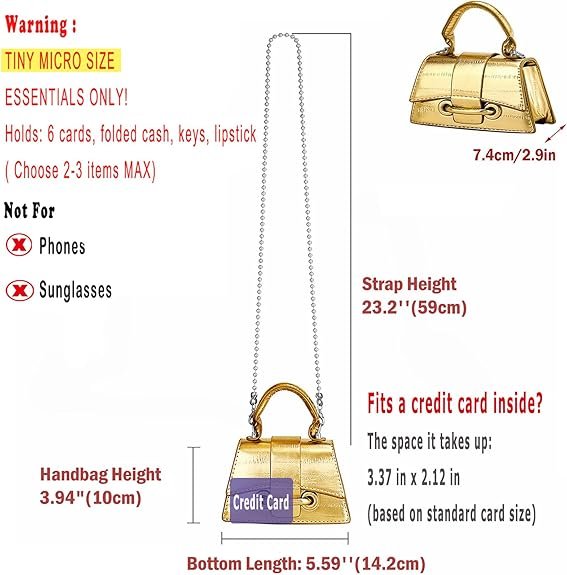 Micro Mini Crossbody Handbag Women's Purse Clutch Cute Mini Trendy Bag Top Handle PU Leather Shoulder Bag(Gold) - Image 2
