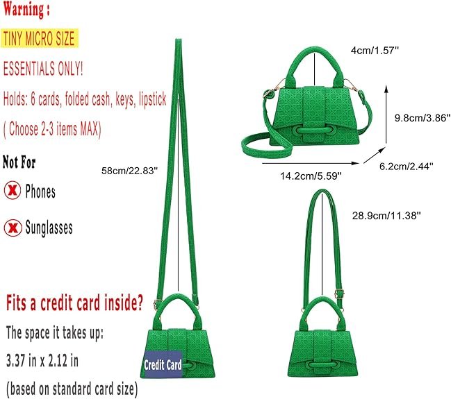 Micro Mini Crossbody Handbag Women's Purse Clutch Cute Mini Trendy Bag Top Handle PU Leather Shoulder Bag(Green) - Image 2