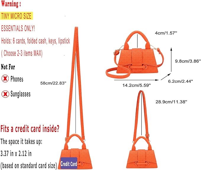 Micro Mini Crossbody Handbag Women's Purse Clutch Cute Mini Trendy Bag Top Handle PU Leather Shoulder Bag(Orange) - Image 2