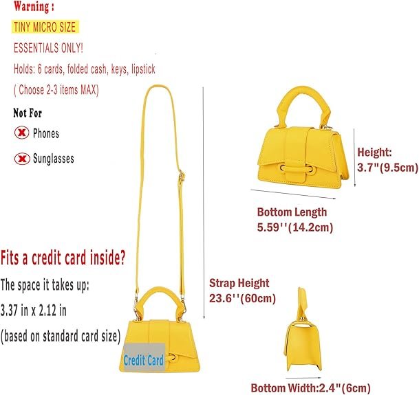 Micro Mini Crossbody Handbag Women's Purse Clutch Cute Mini Trendy Bag Top Handle PU Leather Shoulder Bag(Yellow) - Image 2