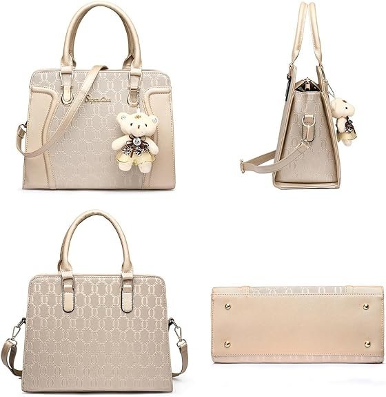 Women's Fashion Handbags Tote Bags Shoulder Bag Top Handle Satchel Purse Set 4pcs(B-gold) - Image 2