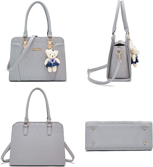 Women's Fashion Handbags Tote Bags Shoulder Bag Top Handle Satchel Purse Set 4pcs(B-grey) - Image 2