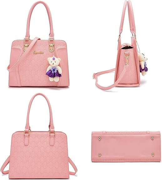 Women's Fashion Handbags Tote Bags Shoulder Bag Top Handle Satchel Purse Set 4pcs(B-pink) - Image 2