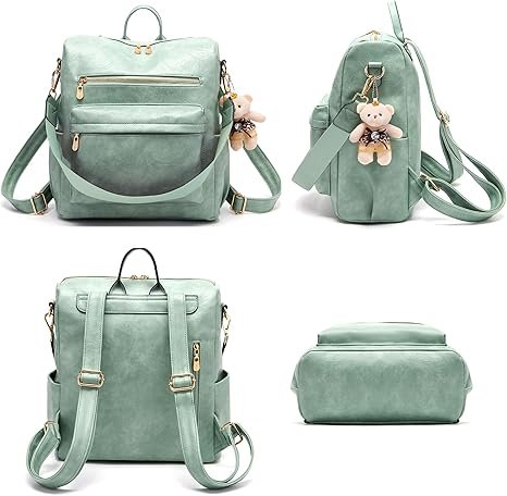 Women Backpack Purse Multipurpose Design Handbags Shoulder Bag PU Leather Travel bag Backpack Set 2pcs(Iceblue) - Image 2