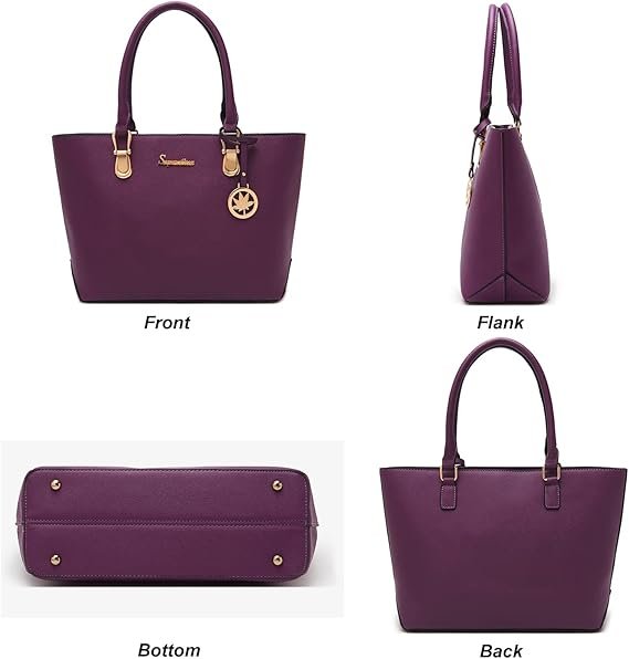 Women Handbags Wallet Tote Bag Shoulder Bag Top Handle Satchel 3pcs Purse Set(Purple) - Image 2