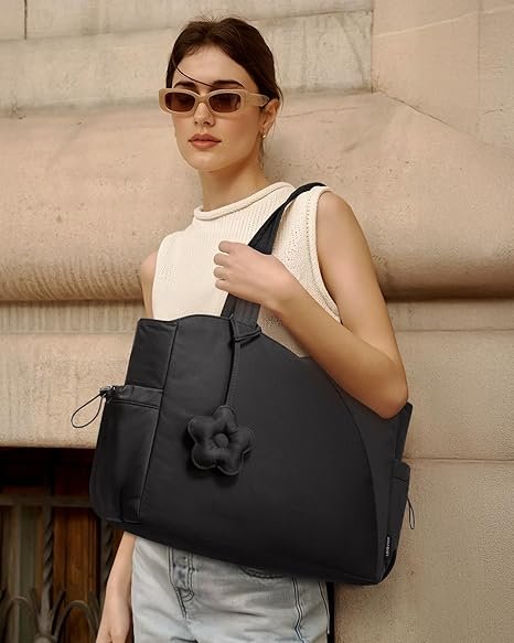 Tote Bag for Women, Puffer Work Bags with Zipper for Daily Travel College, Teacher Nurse Handbags with Laptop Sleeve(Black) - Image 2