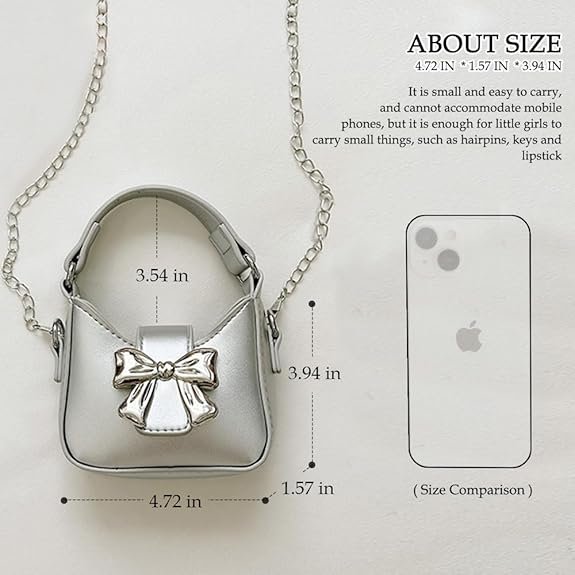 Mini Crossbody Purse, Bow Magnetic Buckle Handbag Shoulder Bag Great Gift Idea for Little Girls - Image 2