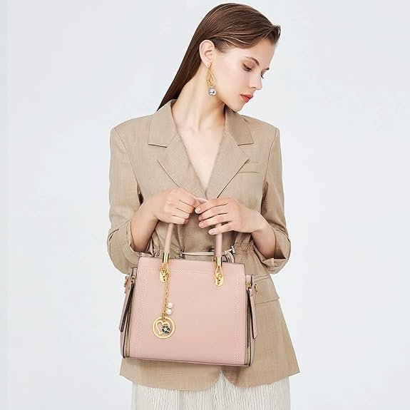 KKXIU Stylish Women Satchel Purses and Handbags Vegan Leather Top Handle Shoulder Crossbody Bag(A-pink) - Image 2