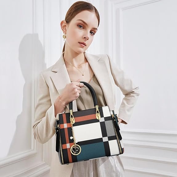 KKXIU Stylish Women Satchel Purses and Handbags Vegan Leather Top Handle Shoulder Crossbody Bag(Black Pattern) - Image 2