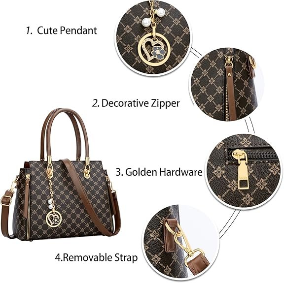 KKXIU Stylish Women Satchel Purses and Handbags Vegan Leather Top Handle Shoulder Crossbody Bag(Brown Flower) - Image 3